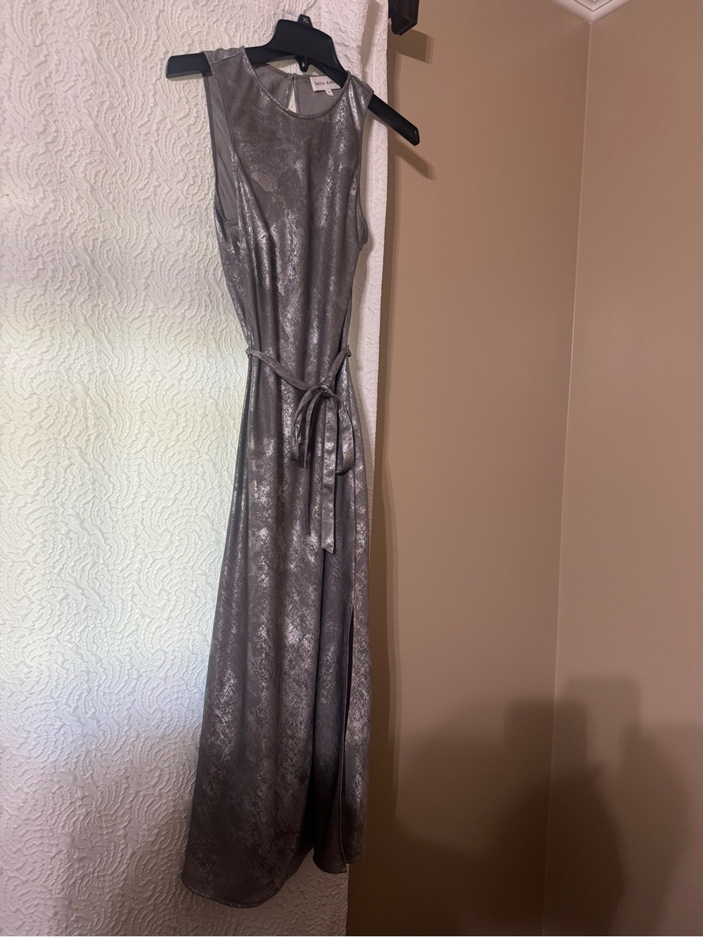 Bella Dahl Metallic Gray Sleeveless Maxi Dress with Tie Waist wore once